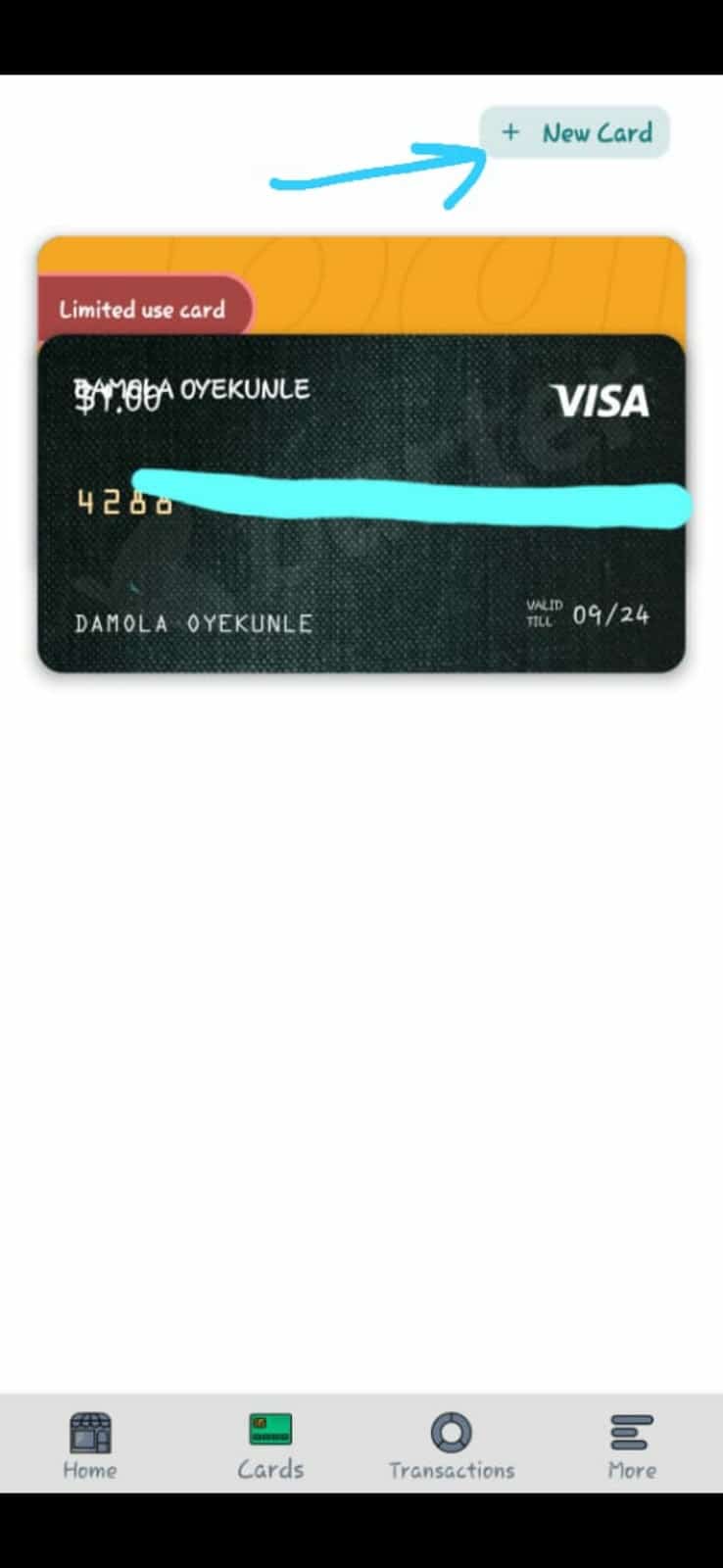 new card creation for a barter virtual dollar card