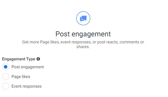 post engagement objective for running Facebook ads