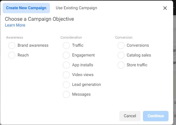 campaign objective for running Facebook ads