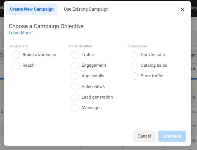 campaign objective for Facebook retargeting ads 