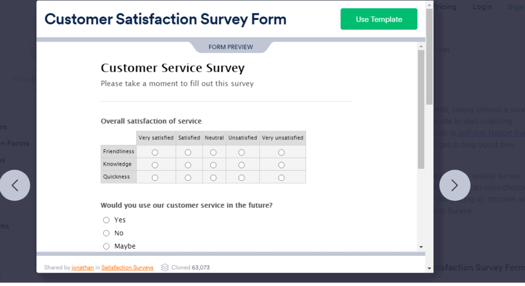 Customer satisfaction survey form sample