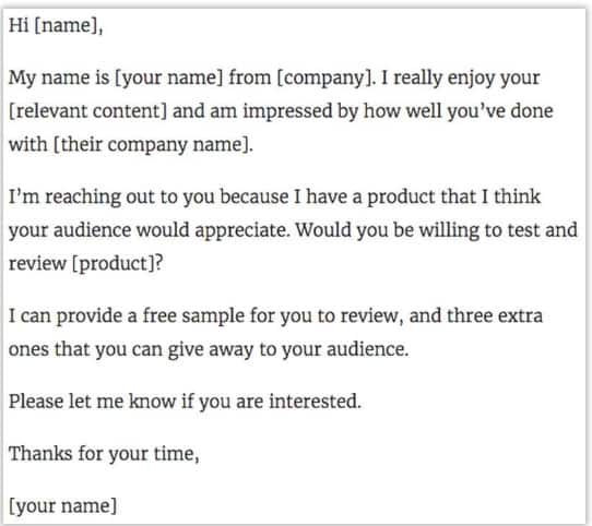 Sample email for influencer partnership