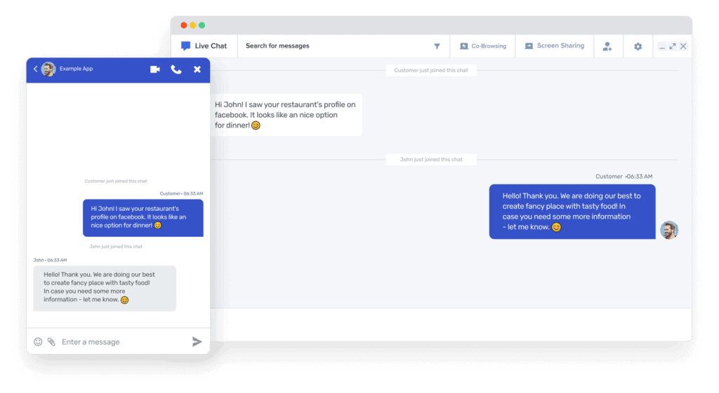 Customer live chat support sample