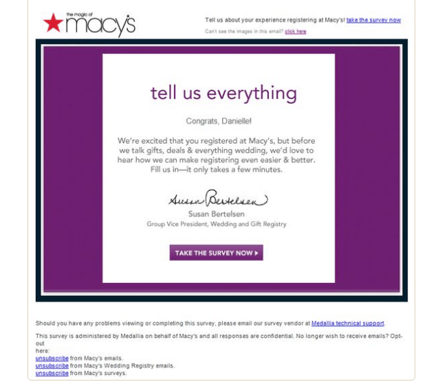 Macy's email survey sample