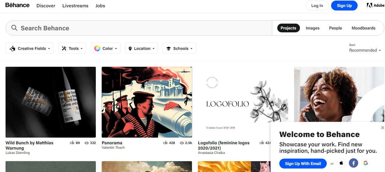 behance site used by graphics designer to display graphics digital product