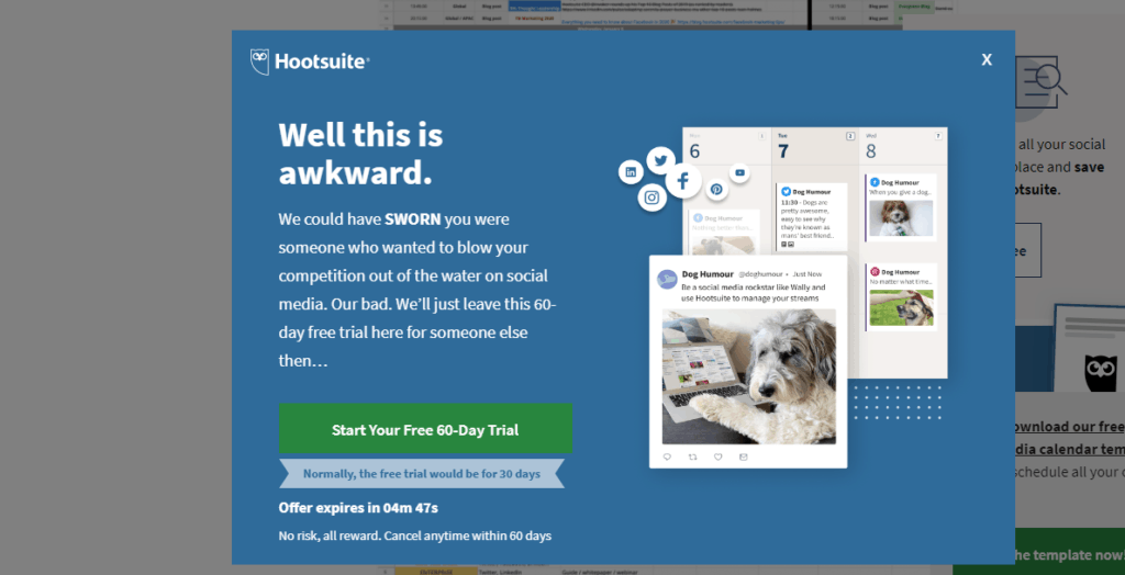 Hootsuite onpage popup for building email list