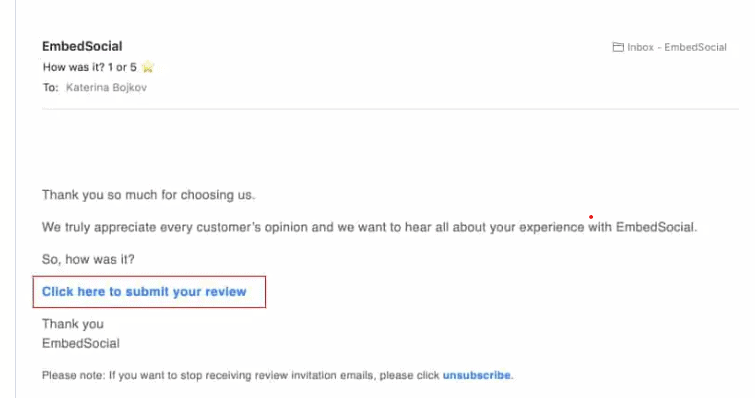 email review sample for generating online reviews