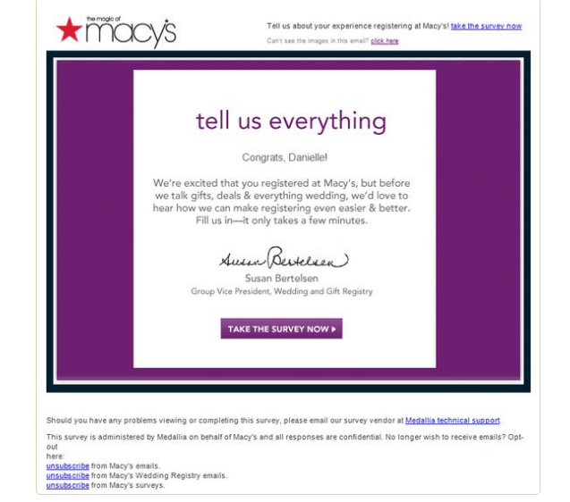Macy's email survey sample for generating reviews