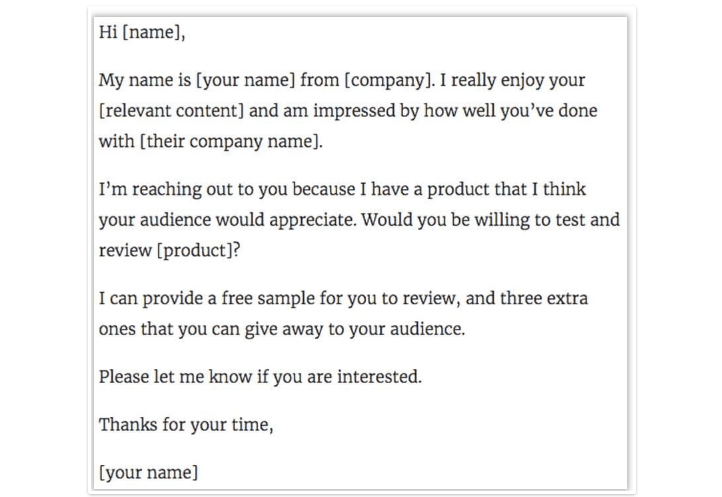 sample email to influencer for effective positive online reviews generation